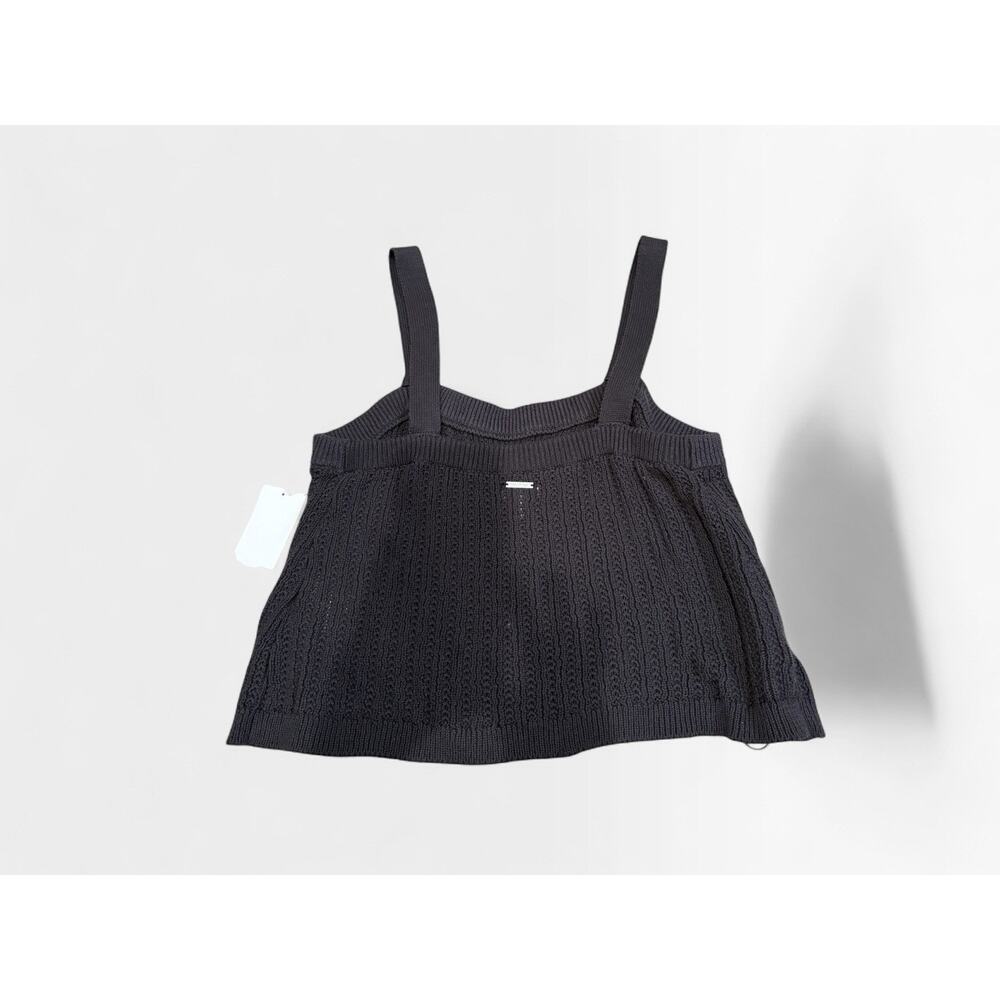 Billabong Knit Crop Tank Top XL Black Ribbed Square Neck Boho Beach - Picture 3 of 5